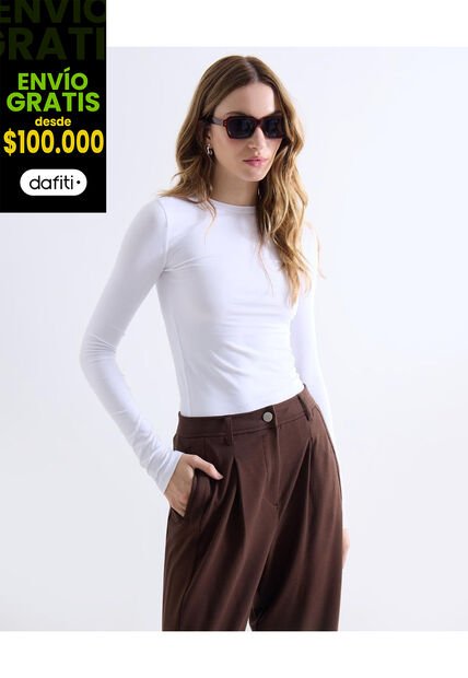 Camiseta  Para Mujer Manga Larga Cuello Redondo Color Blanco Marca Seven Seven #28096565