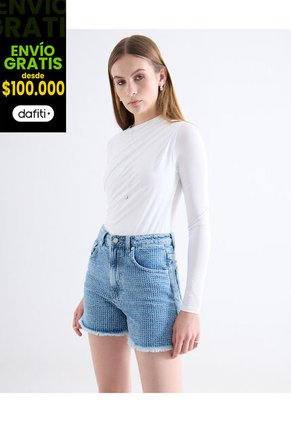 Camiseta Para Mujer Manga Larga Cuello Alto Color Hueso Marca Seven Seven #28096522