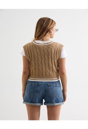 Chaleco Para Mujer Manga Sisa Cuello V Color Arena Marca Seven Seven #28096315