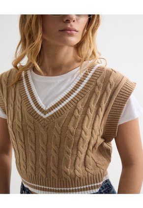 Chaleco Para Mujer Manga Sisa Cuello V Color Arena Marca Seven Seven #28096315