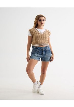 Chaleco Para Mujer Manga Sisa Cuello V Color Arena Marca Seven Seven #28096315