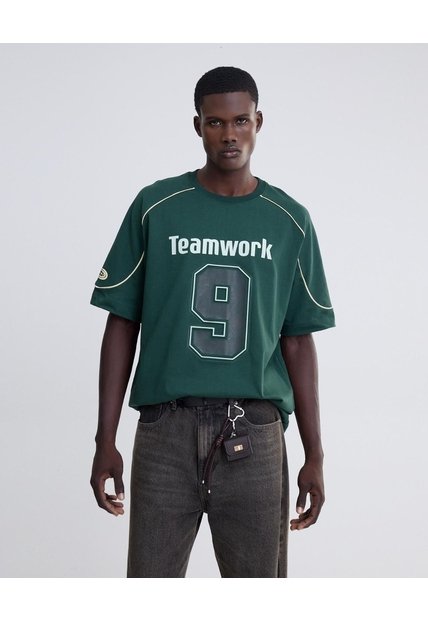Camiseta Screen Oversize  Para Hombre Verde Seven Seven
