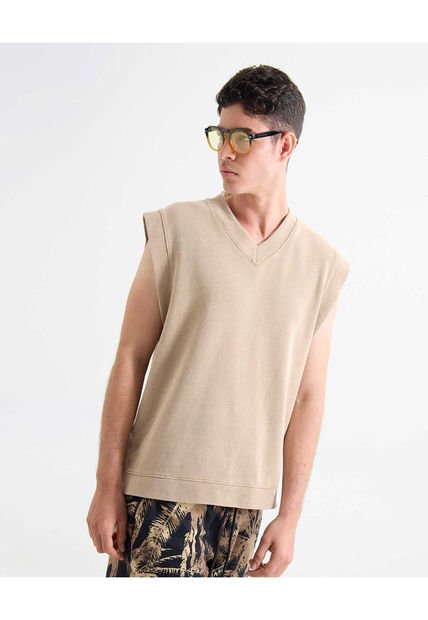 Camiseta Para Hombre Manga Sisa Cuello V Color Arena Marca Seven Seven #45092646