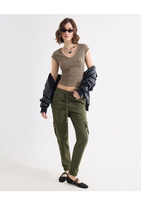 Top Rib Cuello Redondo  Para Mujer Verde Seven Seven