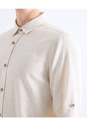 Camisa  Para Hombre Manga Larga Sin Bolsillo Cuello Casual M Color Crudo Marca Seven Seven #45012205