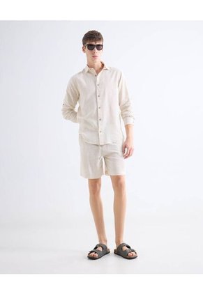 Camisa  Para Hombre Manga Larga Sin Bolsillo Cuello Casual M Color Crudo Marca Seven Seven #45012205