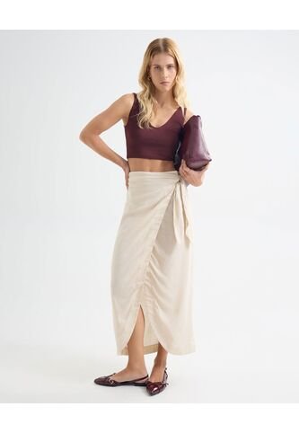 Falda En Efecto Lino  Para Mujer Arena Seven Seven Seven Seven