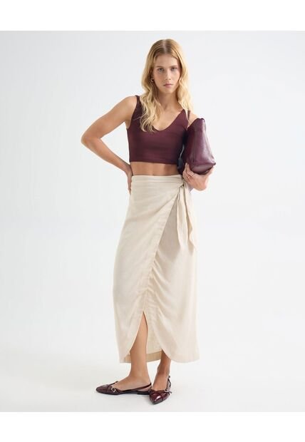 Falda En Efecto Lino  Para Mujer Arena Seven Seven