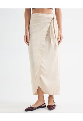 Falda En Efecto Lino  Para Mujer Arena Seven Seven