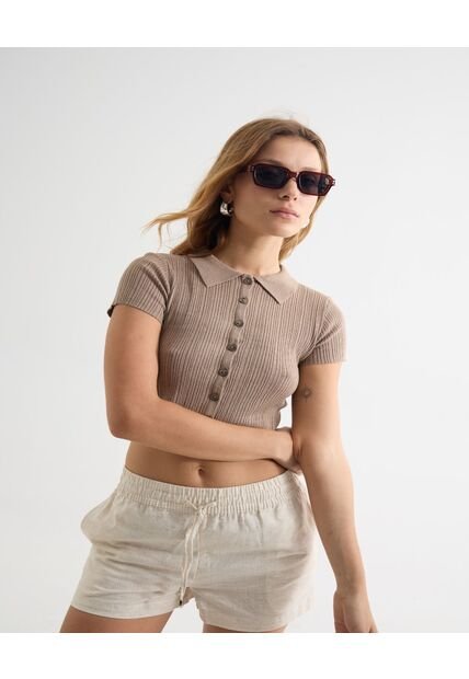 Camiseta Para Mujer Manga Corta Cuello Redondo Color Taupe Marca Seven Seven #28096239