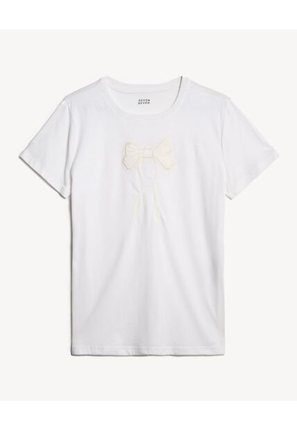 Camiseta Para Mujer Manga Corta Cuello Redondo Color Crudo Marca Seven Seven #28096358