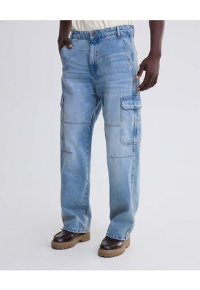 Jean Loose Cargo Con Desgaste  Para Hombre Azul Seven Seven