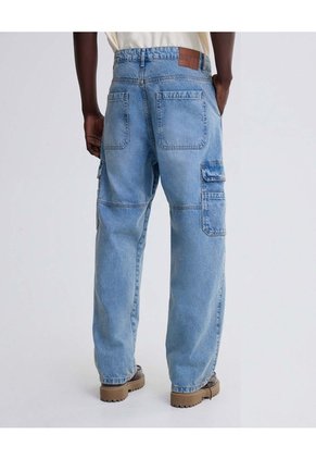 Jean Loose Cargo Con Desgaste  Para Hombre Azul Seven Seven