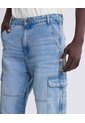 Jean Loose Cargo Con Desgaste  Para Hombre Azul Seven Seven de Seven Seven