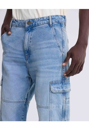 Jean Loose Cargo Con Desgaste  Para Hombre Azul Seven Seven