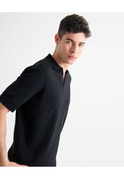 Polo Para Hombre Cuello Tejido Sin Bolsillo Color Negro Marca Seven Seven #45110890