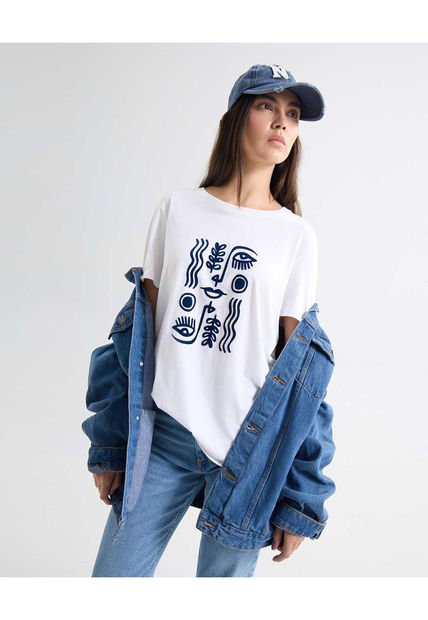 Camiseta Para Mujer Manga Corta Cuello Redondo Color Crudo Marca Seven Seven #28096203