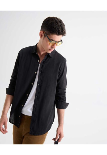 Camisa Para Hombre Manga Larga Sin Bolsillo Cuello Casual M Color Negro Marca Seven Seven #45012103