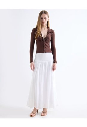 Camiseta  Para Mujer Manga Larga Cuello V Color Café Marca Seven Seven #28096509