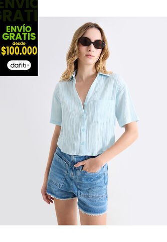 Blusa  Para Mujer Manga Corta Color Celeste Marca Seven Seven #28124153 Seven Seven