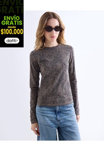 Camiseta  Para Mujer Manga Larga Cuello Redondo Color Camel Marca Seven Seven #28096568 Seven Seven