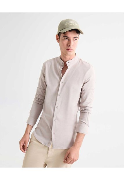 Camisa Para Hombre Manga Larga Sin Bolsillo Cuello Neru Color Piel Marca Seven Seven #45012118