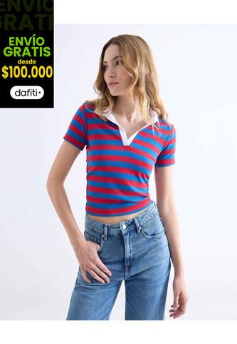 Camiseta  Para Mujer Manga Corta Moda Color Azul Marca Seven Seven #28096582 Seven Seven