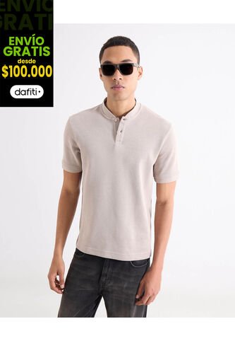 Polo  Para Hombre Cuello Tejido Sin Bolsillo Color Taupe Marca Seven Seven #45110935 Seven Seven