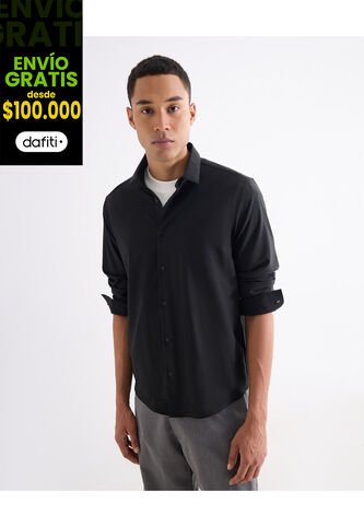 Camisa  Para Hombre Manga Larga Sin Bolsillo Cuello Casual M Color Negro Marca Seven Seven #45012213 Seven Seven