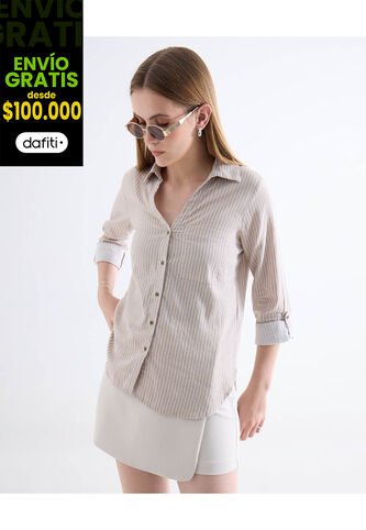 Blusa  Para Mujer Manga Larga Color Beige Marca Seven Seven #28124139 Seven Seven