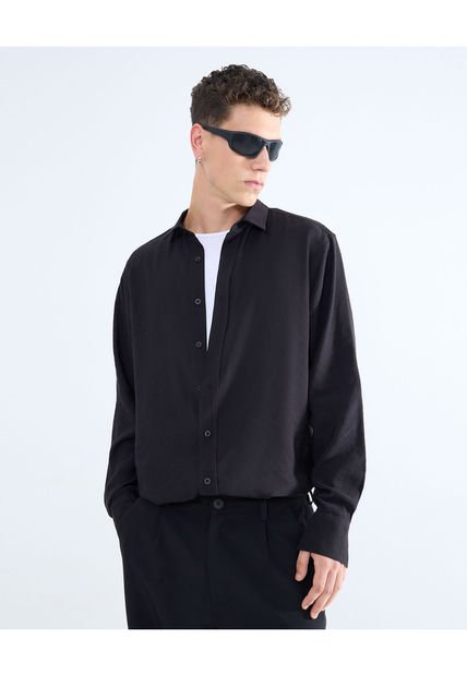 Camisa Para Hombre Manga Larga  Color Negro Marca Seven Seven #45012077