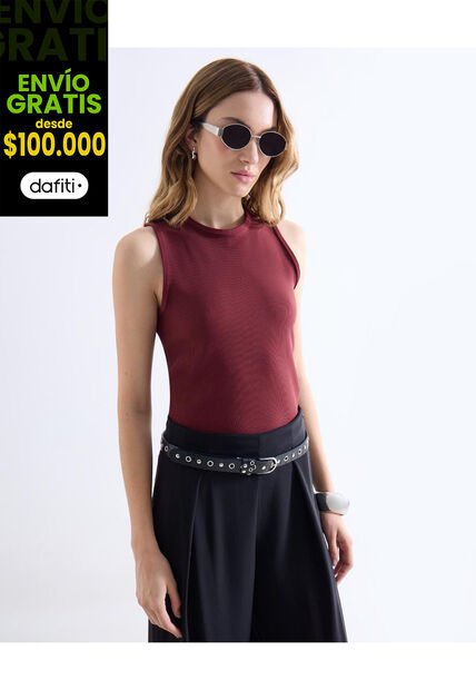 Camiseta  Para Mujer Manga Sisa Cuello Redondo Color Vino Marca Seven Seven #28096564