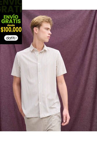 Camisa  Para Hombre Manga Corta Sin Bolsillo Cuello Casual M Color Café Marca Seven Seven #45012223 Seven Seven