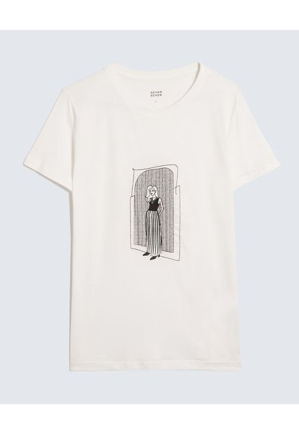 Camiseta Para Mujer Manga Corta Cuello Redondo Color Crudo Marca Seven Seven #28096204