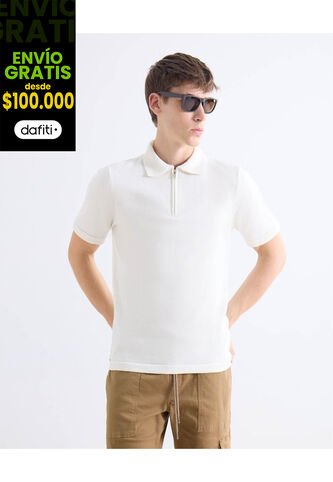 Polo  Para Hombre Cuello Tejido Sin Bolsillo Color Hueso Marca Seven Seven #45110918 Seven Seven