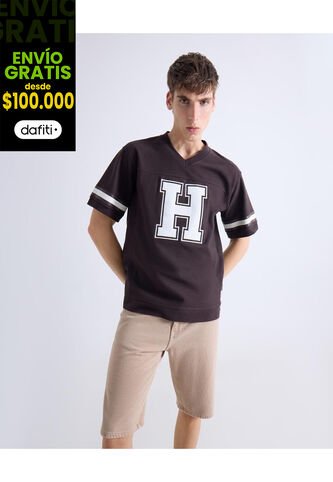 Camiseta  Para Hombre Manga Corta Cuello V Color Café Marca Seven Seven #45092850 Seven Seven