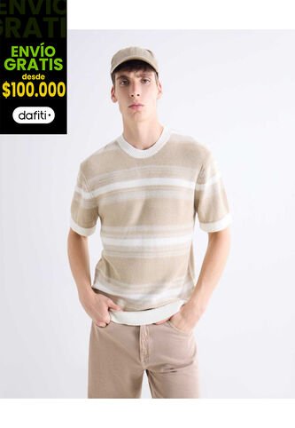 Camiseta  Para Hombre Manga Corta Cuello Redondo Color Beige Marca Seven Seven #45092817 Seven Seven