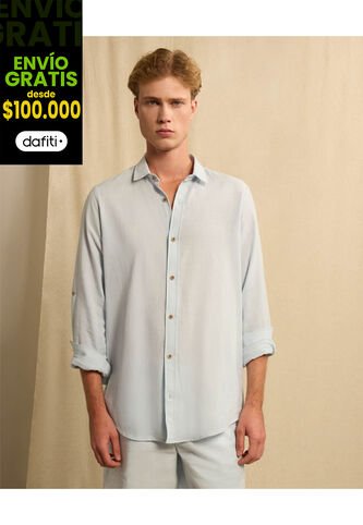 Camisa  Para Hombre Manga Larga Sin Bolsillo Cuello Casual M Color Azul Marca Seven Seven #45012207 Seven Seven