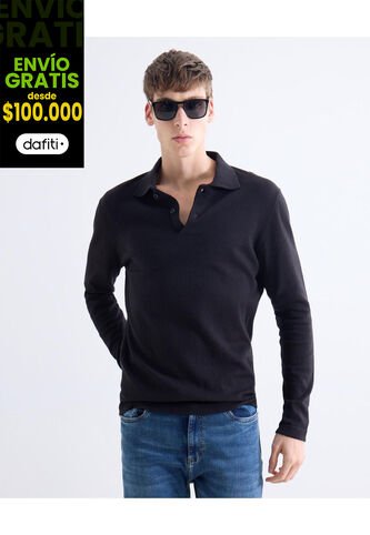 Polo  Para Hombre Cuello Tejido Sin Bolsillo Color Negro Marca Seven Seven #45110924 Seven Seven