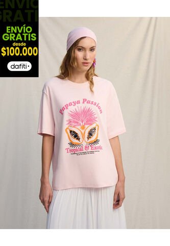 Camiseta  Para Mujer Manga Corta Cuello Redondo Color Rosado Marca Seven Seven #28096631 Seven Seven