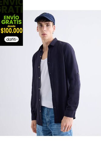 Camisa  Para Hombre Manga Larga Sin Bolsillo Cuello Casual M Color Azul Marca Seven Seven #45012206 Seven Seven