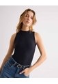 Camiseta Larga En Rib  Para Mujer Negro Seven Seven de Seven Seven