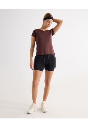 Camiseta Deportiva Manga Corta  Para Mujer Café Seven Seven