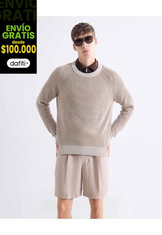 Saco  Para Hombre Cuello Redondo Color Beige Marca Seven Seven #45330259 Seven Seven