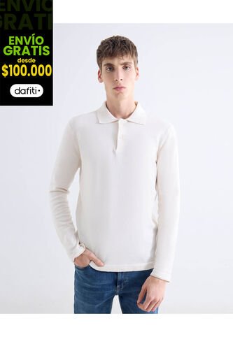 Polo  Para Hombre M/L Cuello Tejido Sin Bolsillo Color Marfil Marca Seven Seven #45110923 Seven Seven