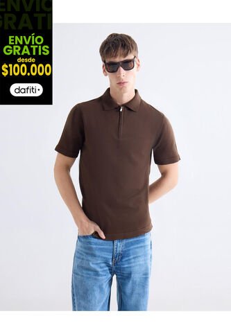 Polo  Para Hombre Cuello Tejido Sin Bolsillo Color Café Marca Seven Seven #45110920 Seven Seven