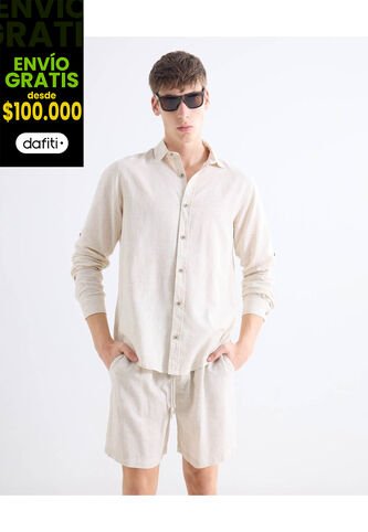 Camisa  Para Hombre Manga Larga Sin Bolsillo Cuello Casual M Color Crudo Marca Seven Seven #45012205 Seven Seven