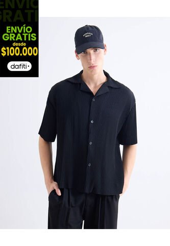 Camisa  Para Hombre Manga Corta Sin Bolsillo Cuello Resort Color Negro Marca Seven Seven #45012200 Seven Seven