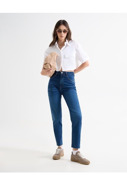 Jeans Mom Tono Medio  Para Mujer Azul Seven Seven