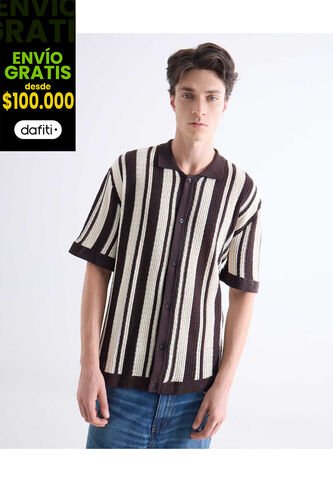 Camisa  Para Hombre Manga Corta Sin Bolsillo Cuello Casual M Color Café Marca Seven Seven #45012164 Seven Seven